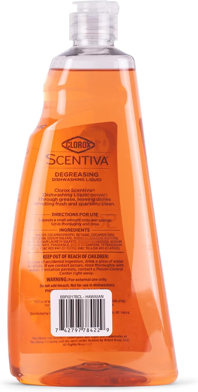 Clorox Scentiva Liquid Dish Soap, Hawaiian Sunshine Scent, 26 Fl Oz, 2-Pk