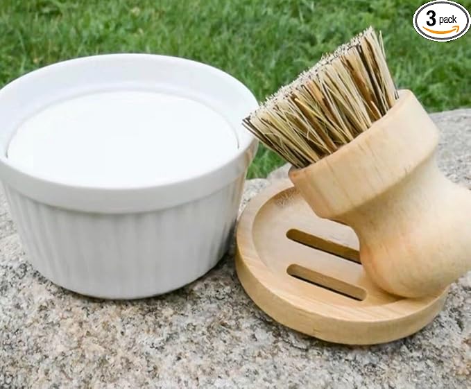 Unscented Handmade Farmer House Style Dish Soap with Brush and Soap Dish Set, Unscented, Natural Cleaning Kit