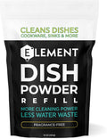 ELEMENT Dish Powder | Grease-Fighting Dish Soap | No Harsh Chemicals, Liquidless, Plastic-Free | Plant-Based Pouch | 16 OZ (Fragrance-Free, 16 OZ Refill Pouch)