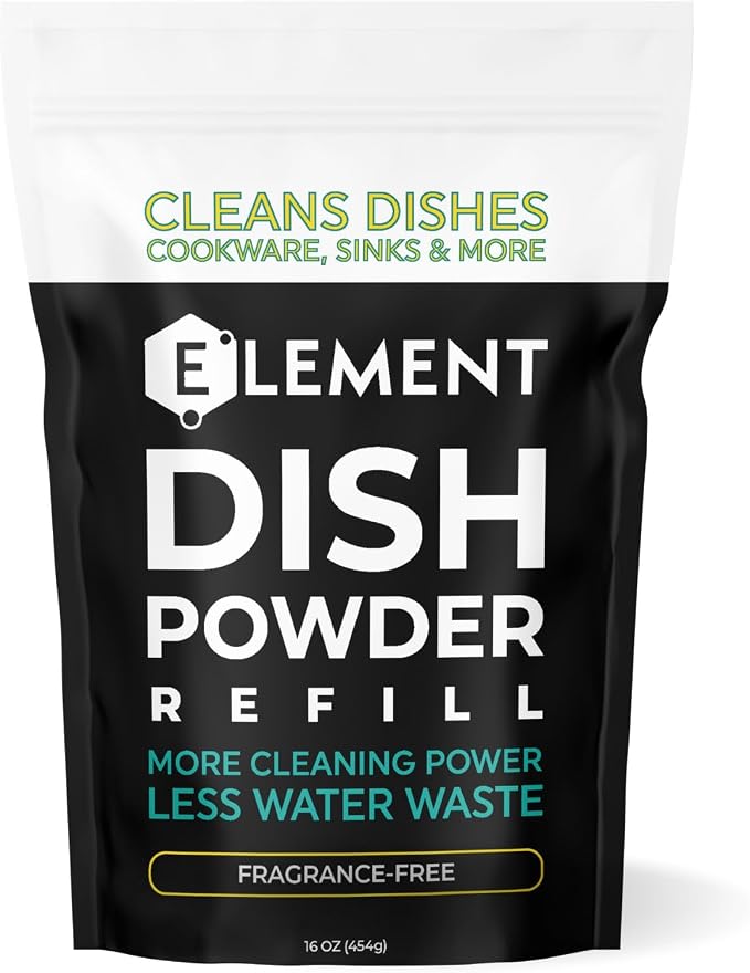 ELEMENT Dish Powder | Grease-Fighting Dish Soap | No Harsh Chemicals, Liquidless, Plastic-Free | Plant-Based Pouch | 16 OZ (Fragrance-Free, 16 OZ Refill Pouch)