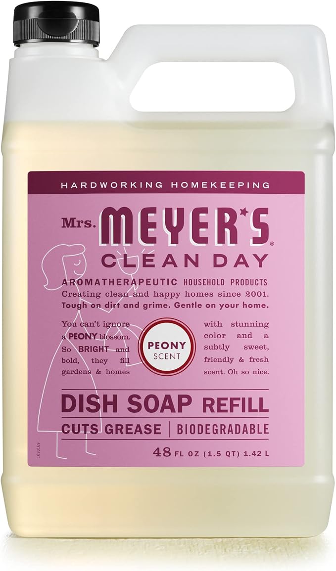 MRS. MEYER'S CLEAN DAY Dish Soap Peony 48oz & Hand Soap Lemon Verbena 33oz Refill Bundle