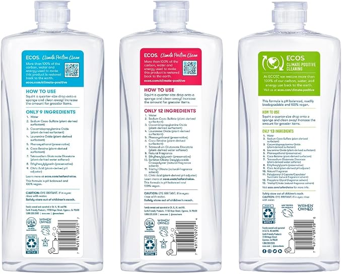 ECOS Dish Soap Variety - Cuts Grease & Food Residue - Hypoallergenic for Sensitive Skin - Liquid Dishwashing Soap - 25 Fl Oz Bottles (Pack of 3)