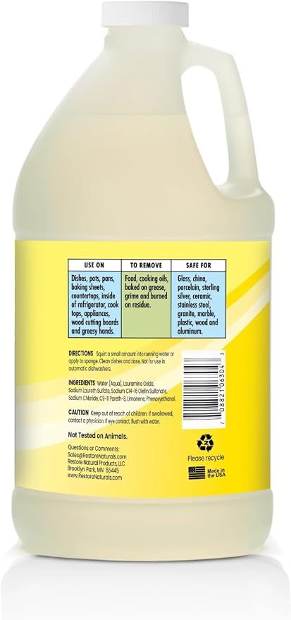 Restore Naturals Non Toxic Liquid Dish Soap - 64 Fl Oz - Plant Based | Biodegradable | Gentle Formula | Cruelty Free | Made in the USA - 1 Bottle