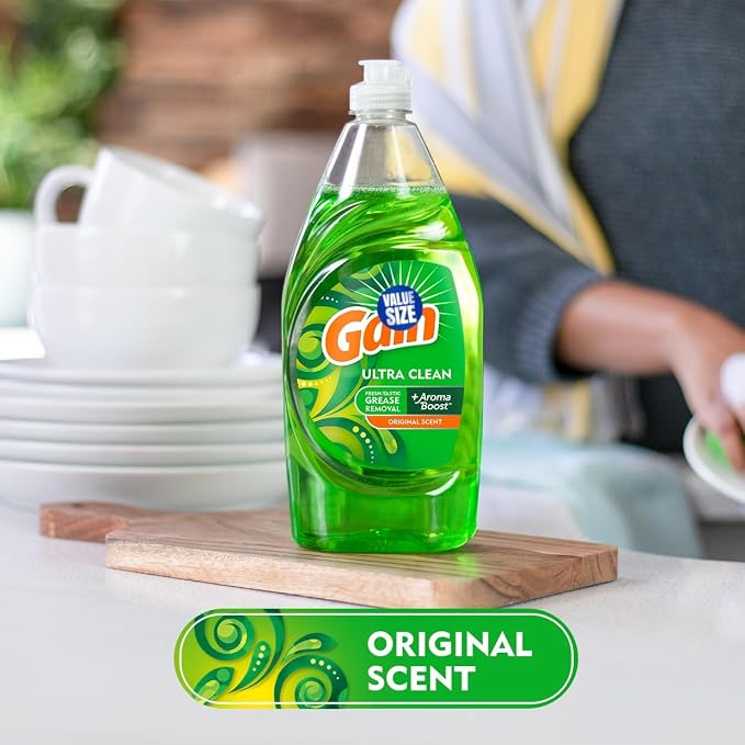 Gain Ultra Degreaser Dish Soap, Original Scent, 38 Fl Oz bundled with Heacy Duty Scotch Brite Sponge