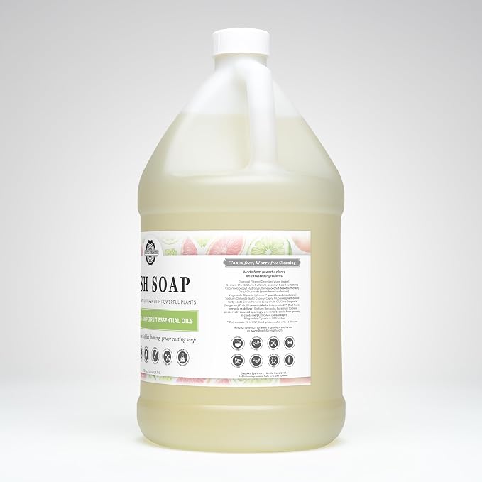 Rustic Strength Dish Soap, Bergamot & Grapefruit Scent, Gallon Plastic | Plant-Derived Cleansers,Helps Remove Grease and Food Residue,Rich Lather
