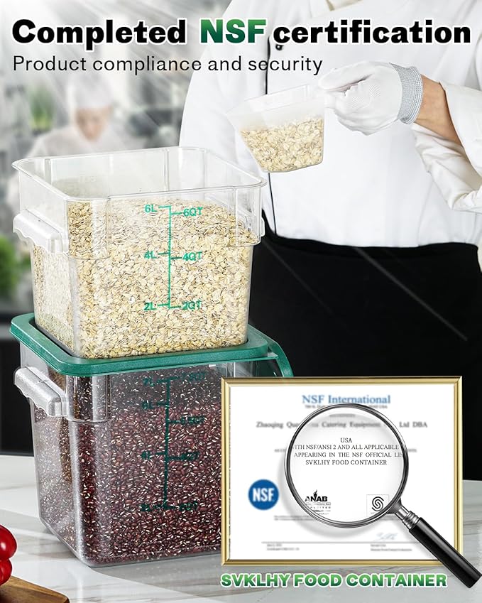 4QT NSF Food Storage Containers: 6 PCS Commercial Clear Food Storage Containers - Image 2