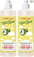 Rebel Green Ultra Clean Dish Soap, Plant-Derived Dishwashing Soap | Liquid Dish Soap for Grease and Tough Messes, No Harsh Chemicals, Peppermint & Lemon Scent, 16 fl oz, 2 Pack