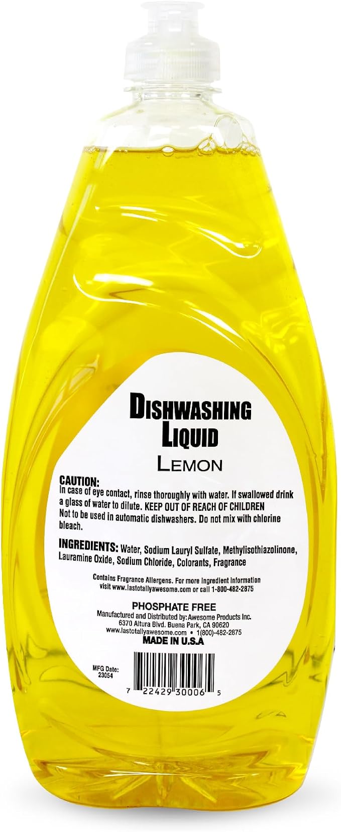 La's Totally Awesome Dish Soap Liquid – Lemon Scent (30 fl oz, Pack of 3) – Grease-Fighting Dishwashing Liquid from Awesome Cleaner Brand