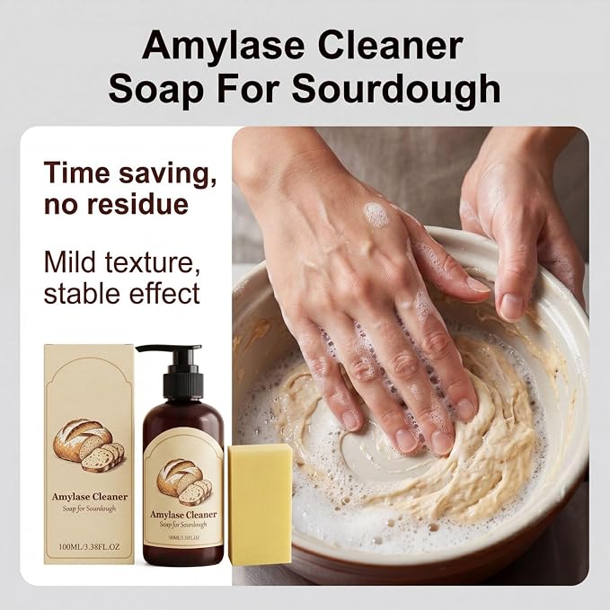 Dough Dissolve Soap for Sourdough - Dough Cleaner Sourdough Dissolver Amylase Cleaner, Kitchen Enzyme Cleaner, Enzyme Powered Formula Breaks down Stuck-On Dough