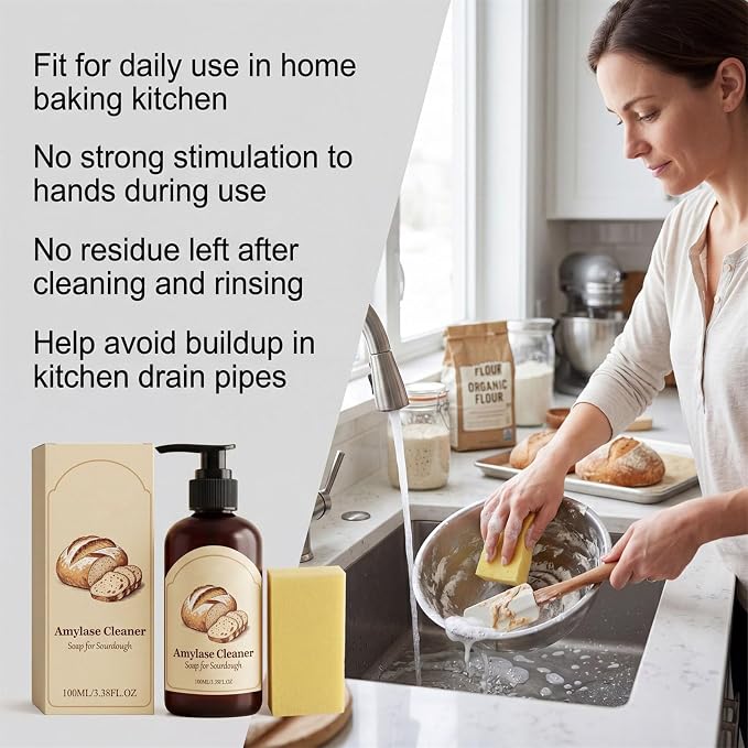 Dough Dissolve Soap for Sourdough - Dough Cleaner Sourdough Dissolver Amylase Cleaner, Kitchen Enzyme Cleaner, Enzyme Powered Formula Breaks down Stuck-On Dough