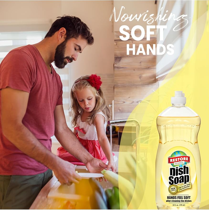 Restore Naturals Non Toxic Liquid Dish Soap - 64 Fl Oz - Plant Based | Biodegradable | Gentle Formula | Cruelty Free | Made in the USA - 1 Bottle