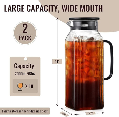 2 Pack 2 Liter/68 oz Square Glass Pitcher - Image 2