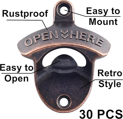 30 PCS Retro Bottle Cap Opener Wall Mounted Stainless, Antique Copper Screw in - Image 2
