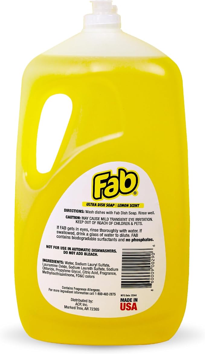 La's Totally Awesome Fab Liquid Dish Soap, Lemon Scent, 90 fl oz (Pack of 2), Powerful Grease-Cutting Dishwashing Liquid, Gentle on Hands, for Pots, Pans, Glassware & Cookware