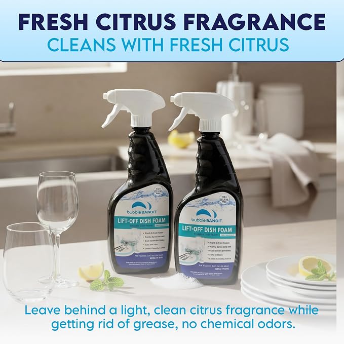 Lift-Off Dish Foam Spray with Enzymes, 22 Fl Oz - Pack of 2 | Grease-Fighting Foaming Dish Spray, Free & Clear Dish Soap Spray for Pre-Spotting Laundry, Citrus Scent