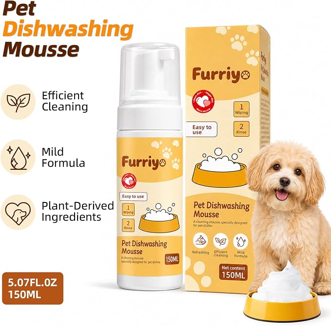 Pet Bowl Cleaner Foam, Dog & Cat Dish Soap for Bowls, Mats | Plant-Derived Formula, Rich Cleaning Foam, Daily Feeding Essentials