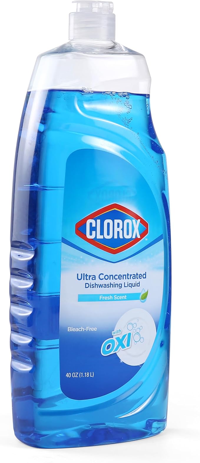 Clorox Ultra Concentrated Dish Soap with OXI, Fresh Scent, 40 Fl Oz | Bleach-free formula, dermatologist tested, cuts grease on contact, tough on baked-on stains