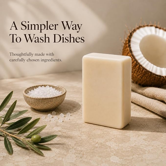 KELEBS Unscented Natural Dish Soap Bar, Organic Coconut, Non-Toxic, 5-Pack