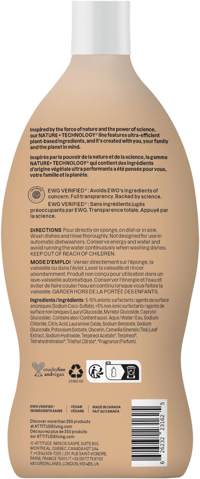 ATTITUDE Dish Soap, EWG Verified, Plant-Based & Vegan Dishwashing Liquid, Naturally Derived, Italian Lemon, 24 Fl Oz (Pack of 3)