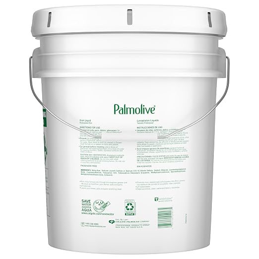 PALMOLIVE Professional Dishwashing Liquid, Dish Soap, Dish Liquid Soap, Phosphate Free, pH Balanced, Dishwasher Cleaner, 5 Gallon Bucket (Part Number: 204917), 10035110049172 | Cuts Grease, Dishwashing Detergent, Paraben-Free, Leaves Dishes Sparkling C...
