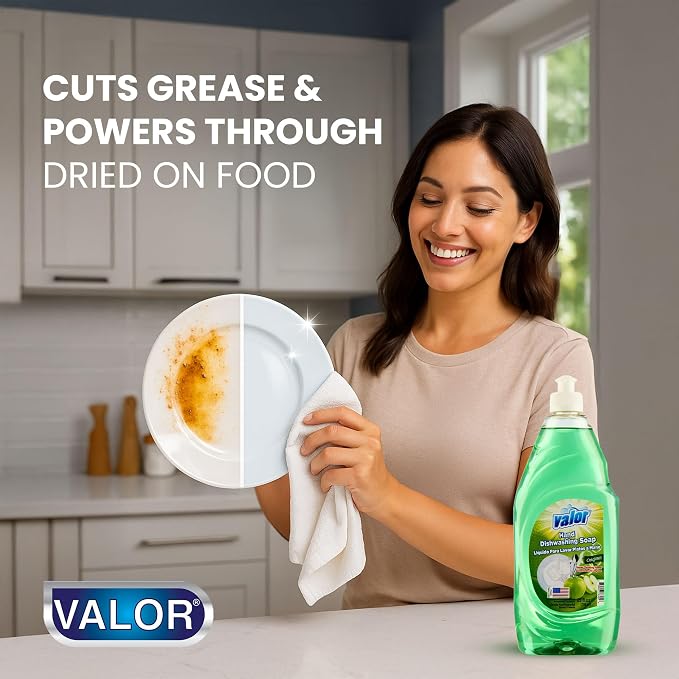 Valor Dishwashing Liquid, 25 fl oz – Dish Soap for Kitchen & Bathroom, Grease-Fighting, Gentle on Hands, Fast Rinse, Eco-Friendly Biodegradable Formula (25 oz (Pack of 3), Original)