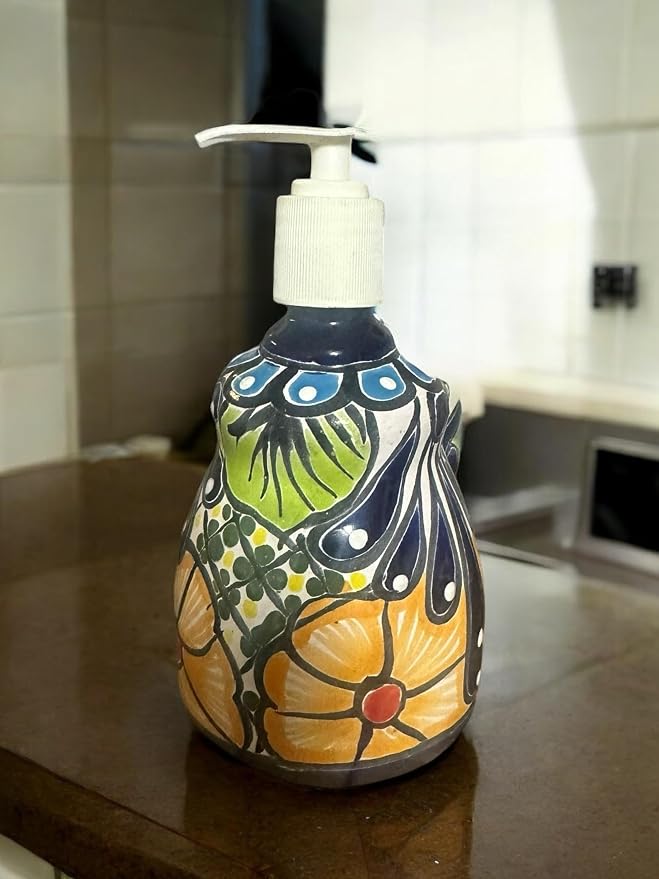 Talavera Soap Dispenser – Hand-Painted Mexican Pottery, Vibrant Ceramic Bathroom & Kitchen Decor (Traditional)