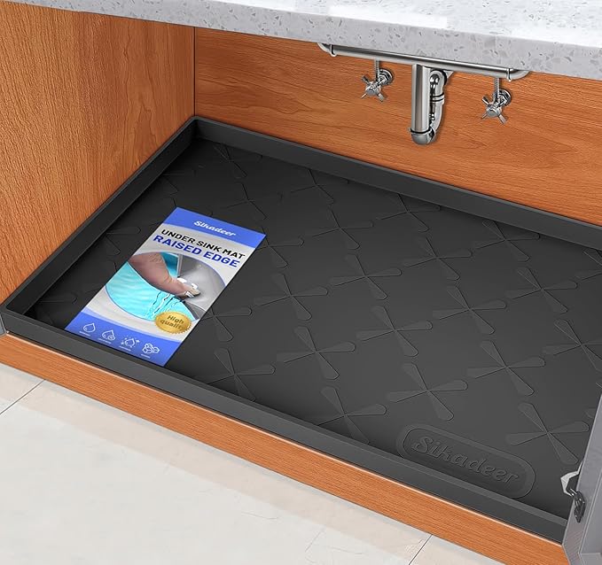 SIKADEER Under Sink Mat Waterproof 34" x 19", Silicone Mat Kitchen Drawer Shelf by SIKADEER