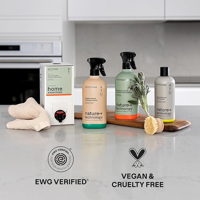 ATTITUDE Dish Soap, Infused with Essential Oils, Plant-Based Ingredients, EWG Verified, Great for Clean and Sparkling Dishes, Vegan Dishwashing Liquid, Lavender & Rosemary, 16.5 Fl Oz