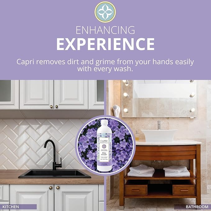 CAPRI ESSENTIALS Dish Soap Liquid, Natural Household Cleaning, Plant Based Aromatic Dish Detergent, Blend of Essential Oils with Juniper & Chamomile, White Lavender, 16 FL Oz (6 Pack)