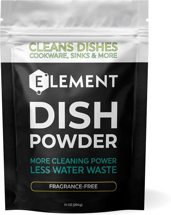 ELEMENT Dish Powder | Grease-Fighting Dish Soap | No Harsh Chemicals, Liquidless, Plastic-Free | Plant-Based Pouch (10 OZ Pouch, Fragrance-Free)