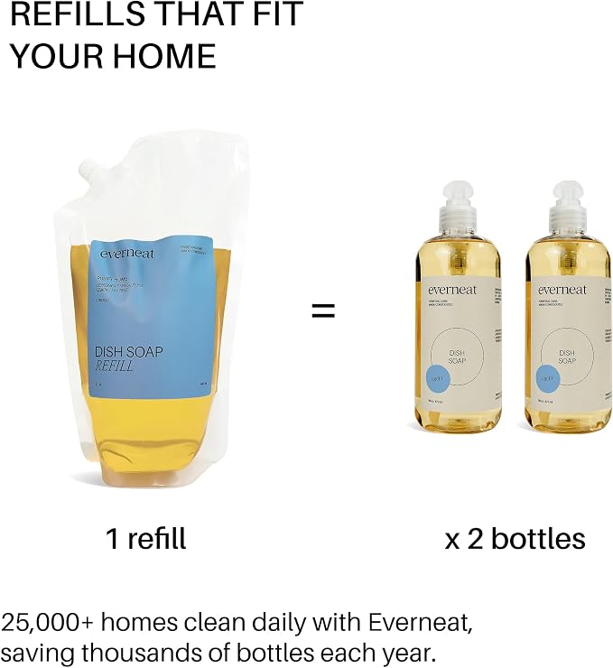 Everneat Liquid Dish Soap Refill | Plant-Based Non-Toxic Dishwashing Liquid with Enzymes | Grease-Cutting Kitchen Soap | 2 refills 16oz – Purify (Herbal)