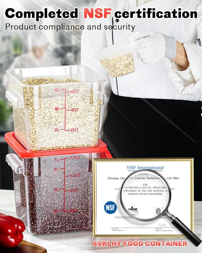 2QT NSF Food Storage Containers: 6 PCS Commercial Clear Square Food Storage - Image 2