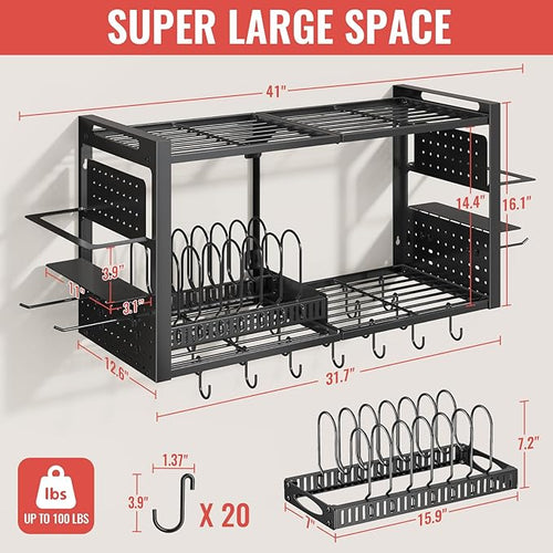 31 Inch Pot Rack Wall Mounted，3 in 1 Pots and Pans Organizer - Image 2