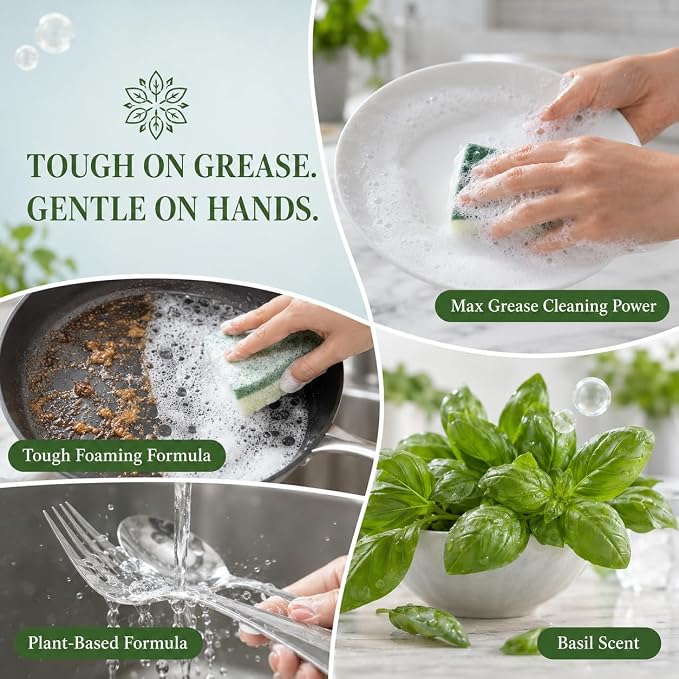 Ginger Lily Farms Botanicals Plant-Based Liquid Dish Soap, Concentrated Formula with Max Grease Cleaning Power, Cruelty-Free, Basil Scent, 1 Gallon Refill (128 Fl. Oz.)