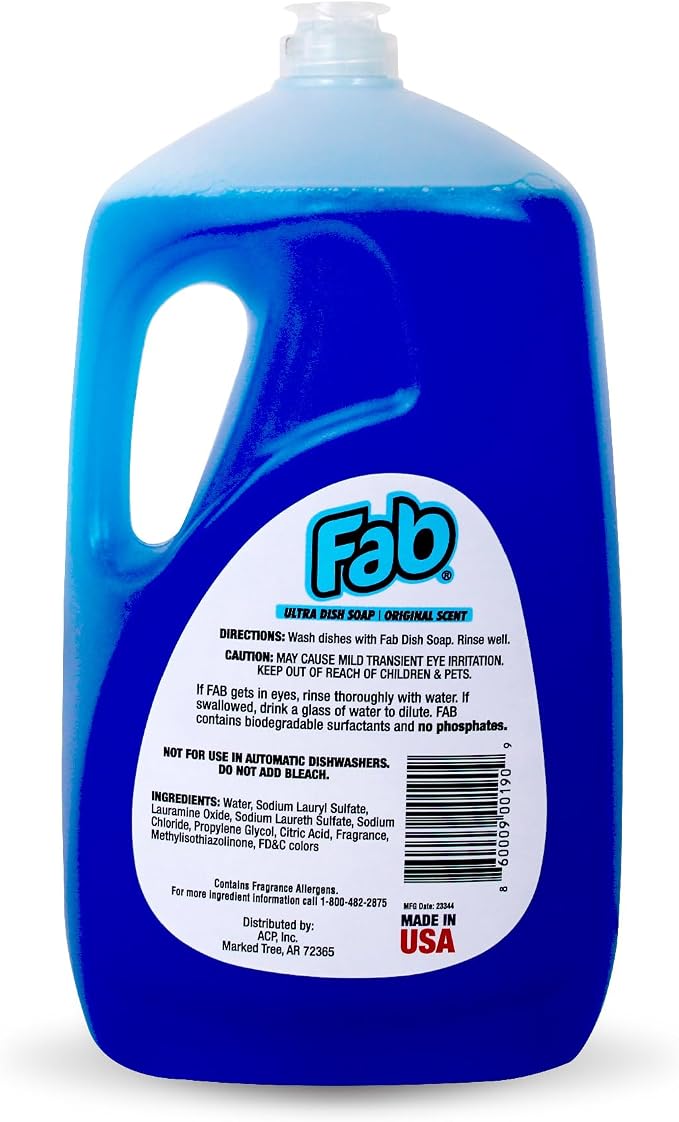 La's Totally Awesome Fab Liquid Dish Soap, Original Scent, 90 fl oz (Pack of 2) | Powerful Grease-Cutting Dishwashing Liquid, Gentle on Hands, Dish Detergent for Pots, Pans, Glassware & Cookware