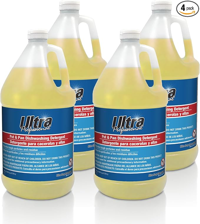 Ultra Professional ™ 4 Pack 1 Gallon Pots & Pan Dishwashing Detergent Dish Cleaning Liquid, Lemon Scent, Yellow - Powerful Grease Remover