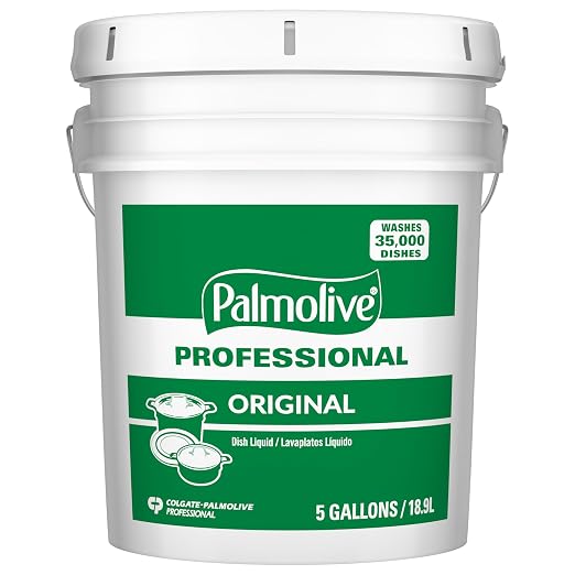 PALMOLIVE Professional Dishwashing Liquid, Dish Soap, Dish Liquid Soap, Phosphate Free, pH Balanced, Dishwasher Cleaner, 5 Gallon Bucket (Part Number: 204917), 10035110049172 | Cuts Grease, Dishwashing Detergent, Paraben-Free, Leaves Dishes Sparkling C...