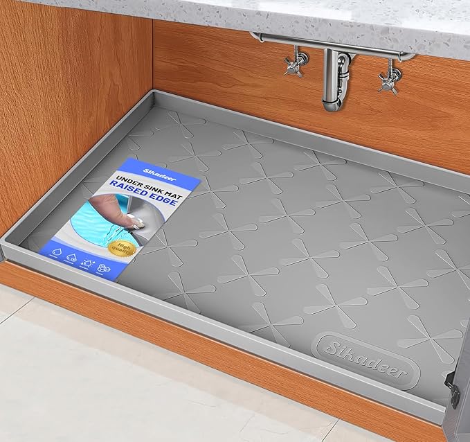 SIKADEER 31" x 22" Under Sink Mat Waterproof, Silicone Mat Kitchen Drawer Shelf by SIKADEER