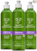 Happy Elephant Dish Soap, White Tea & Fig Scent, Natural Biodegradable Liquid Dish Soap, Plant Based, Grease Fighting, Tough on Food, Gentle on Hands, No Synthetic Fragrance, 12 Fl Oz, 3 Pack