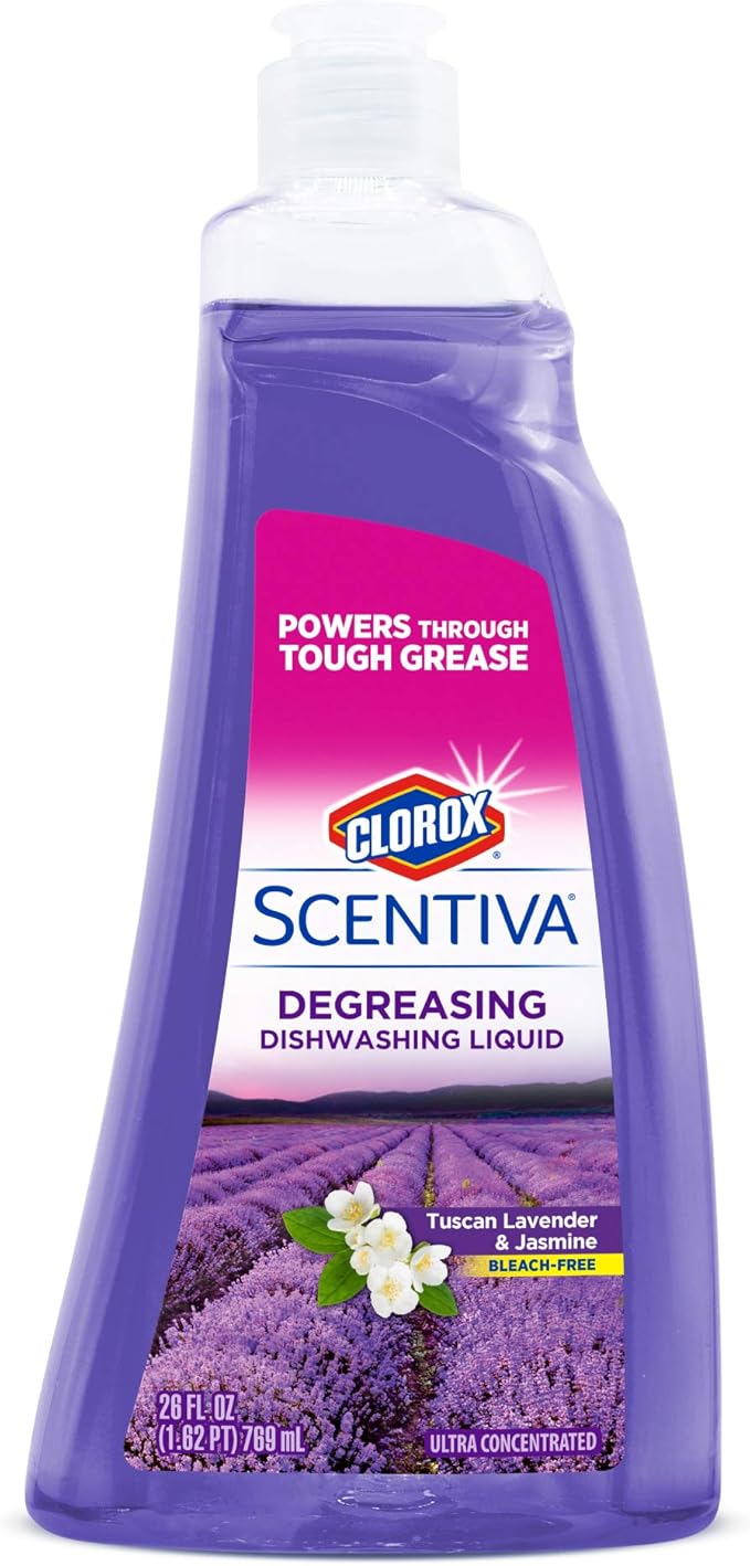 Clorox Scentiva Liquid Dish Soap, Tuscan Lavender Jasmine, 26 Fl Oz | Ultra-concentrated formula, bleach-free, cuts through food residue, gentle on hands