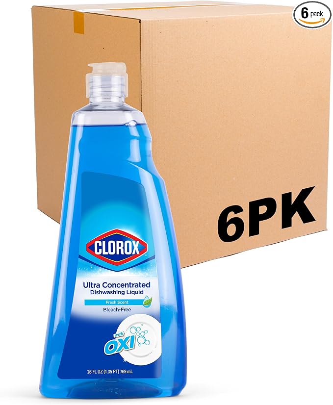 Clorox Ultra Concentrated Liquid Dish Soap with OXI, Fresh Scent - Bleach-Free Dermatologist Tested Dishwashing Detergent That Powers Through Grease and Lifts Stains, 26 Fl Oz - 6 Pack | Bleach-free formula, dermatologist tested, cuts grease on contact...