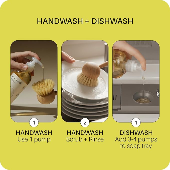 Everneat Liquid Dish Soap Refill | Plant-Based Non-Toxic Dishwashing Liquid with Enzymes | Grease-Cutting Kitchen Soap | 2 refills 16oz – Purify (Herbal)