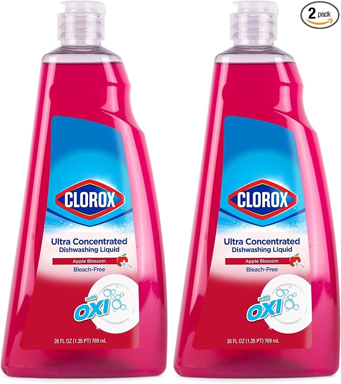 Clorox Ultra Concentrated Dish Soap, Apple Blossom Scent Dishwashing Liquid Soap, 26 FL Oz, Bleach-Free Formula Dish Soap Liquid Powers Through Grease (Pack of 2)