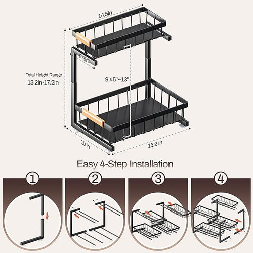 ADBIU Under Sink Organizer, 2 Pack 2 Tier Expandable Height Pull out Kitchen - Image 2
