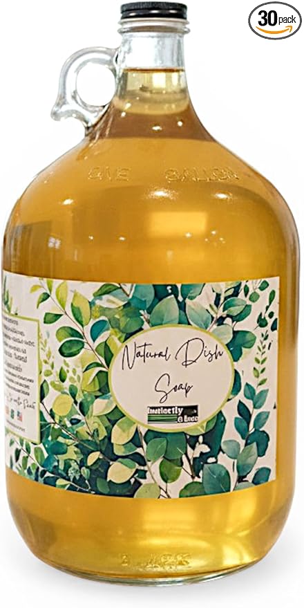 Butterfly&Bee Natural Dish Soap, Liquid, Castile Soap with Lemongrass, Plant-Based, Dye-Free, Bulk 1 Gallon Glass Jug
