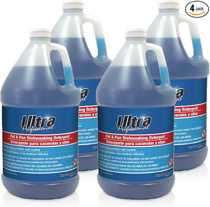 Ultra Professional ™ 4 Pack 1 Gallon Pots & Pan Dishwashing Detergent Dish Cleaning Liquid, Platinum, Blue- Powerful Grease Remover