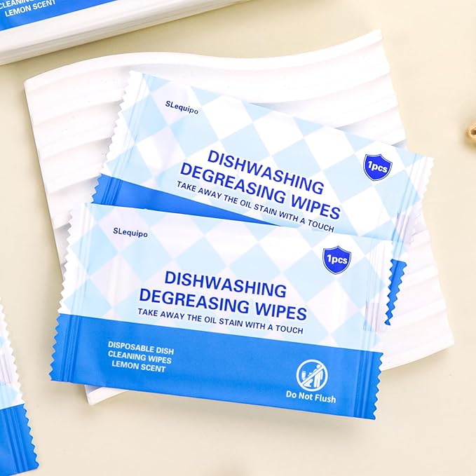 200 Pcs Dish Wipes, Individually Wrapped, Lemon Scent, Non Woven Fabric, Quick Clean, Kitchen, Outdoor, Travel, Camping