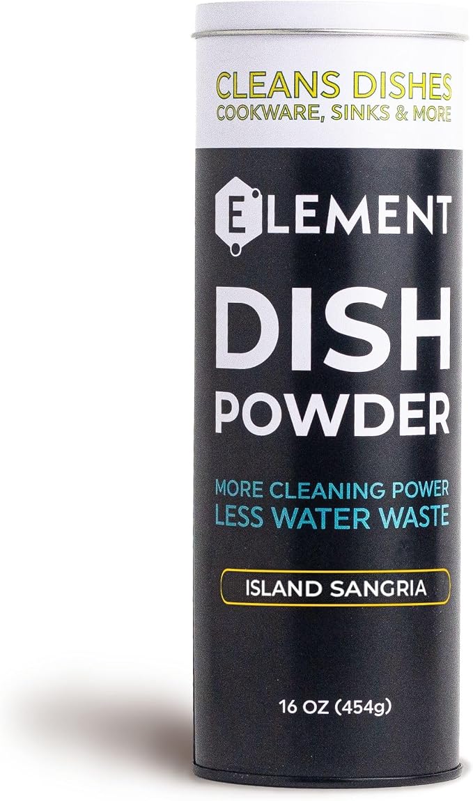 ELEMENT Dish Powder | Grease-Fighting Dish Soap | No Harsh Chemicals, Liquidless, Plastic-Free | Plant-Based Pouch (16 OZ in Refillable Shaker, Island Sangria)