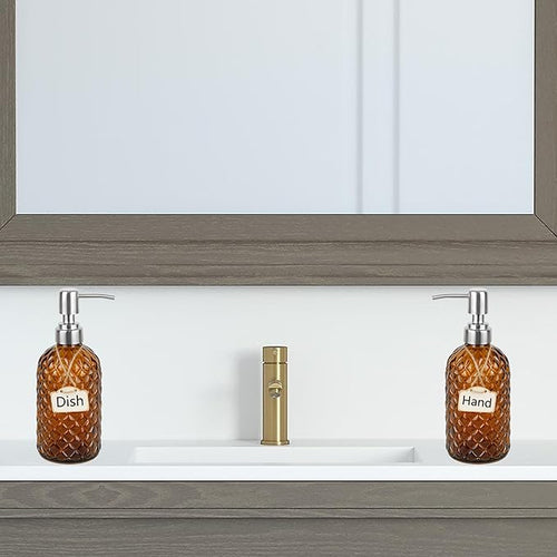 16 oz Diamond Pattern Glass Soap Dispenser, Kitchen and Bathroom Refillable - Image 2