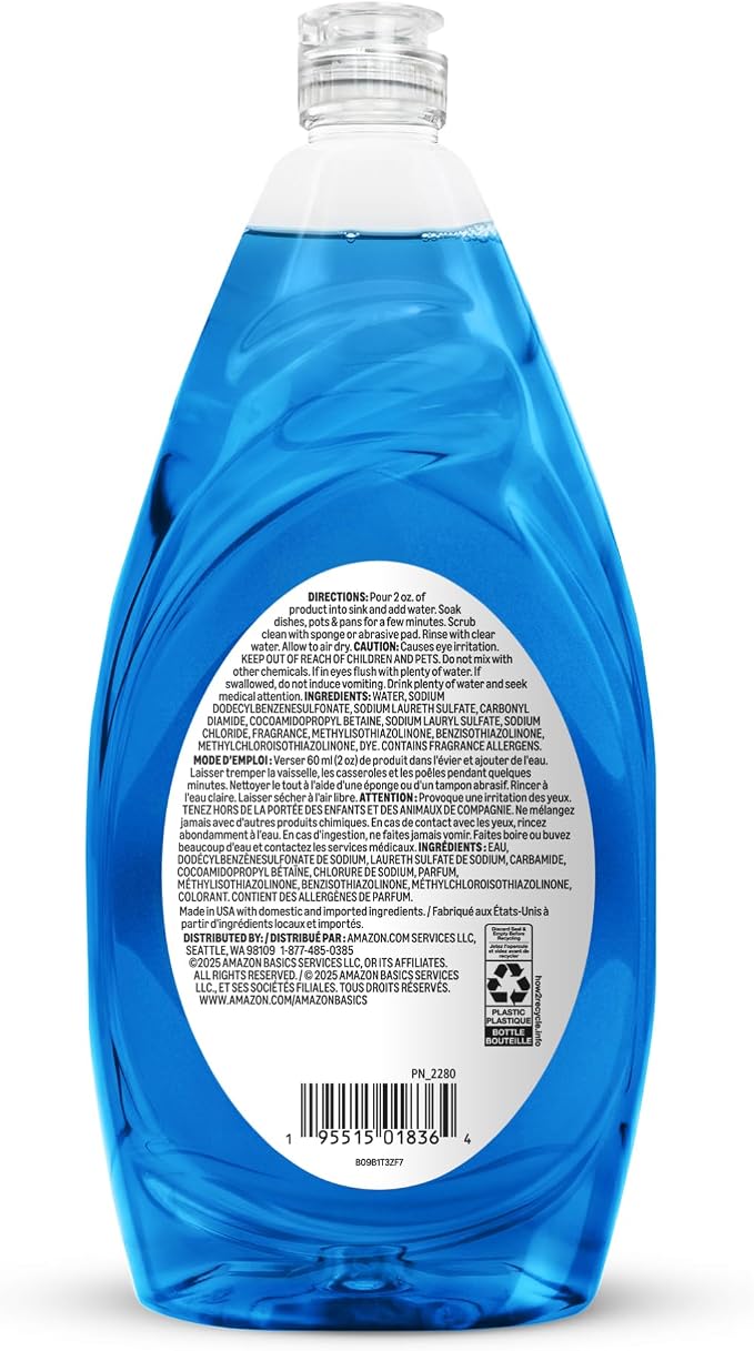 Amazon Basics Dish Soap, Fresh Scent, 30 fl oz, Pack of 4, Packaging May Vary